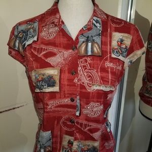 Harley Davidson Traveling Cap Sleeve Blouse Size S